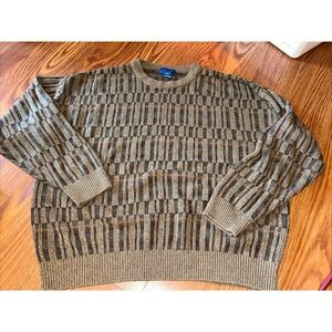 Vintage 90s Towncraft Grandpa Sweater Mens XL Beige Knit Crewneck Pullover